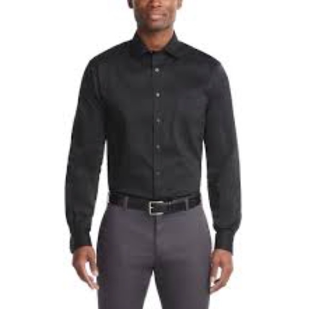 Van Heusen Men’s 15 32/33 Lux Fitted Black Long Sleeve Dress Shirt